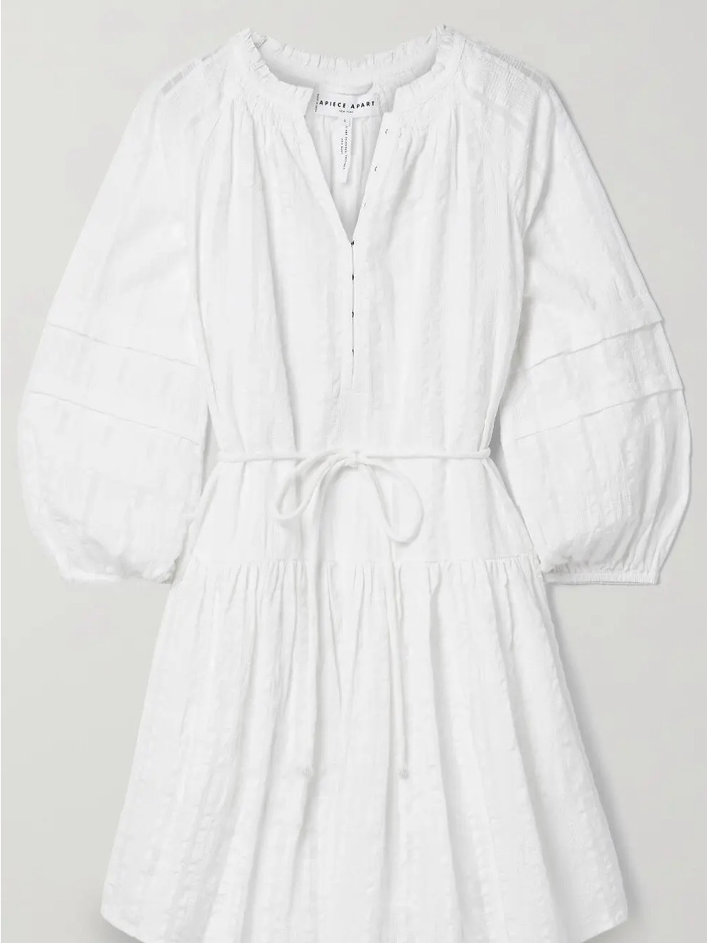 Apiece Apart White Textured Tie-Waist Mini Dress